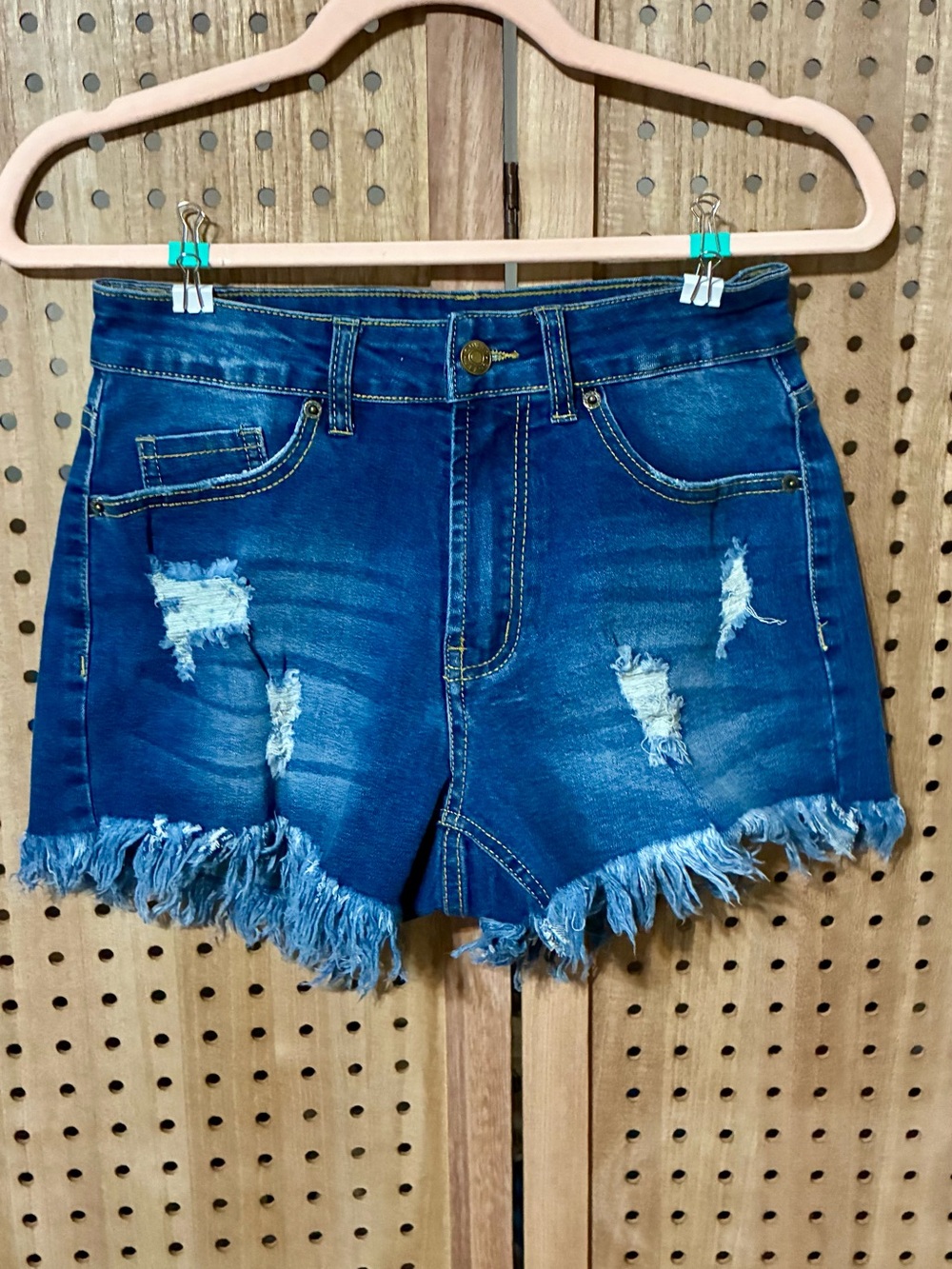 Denim Frayed Hem Distressed Women’s Shorts - Blue Size S